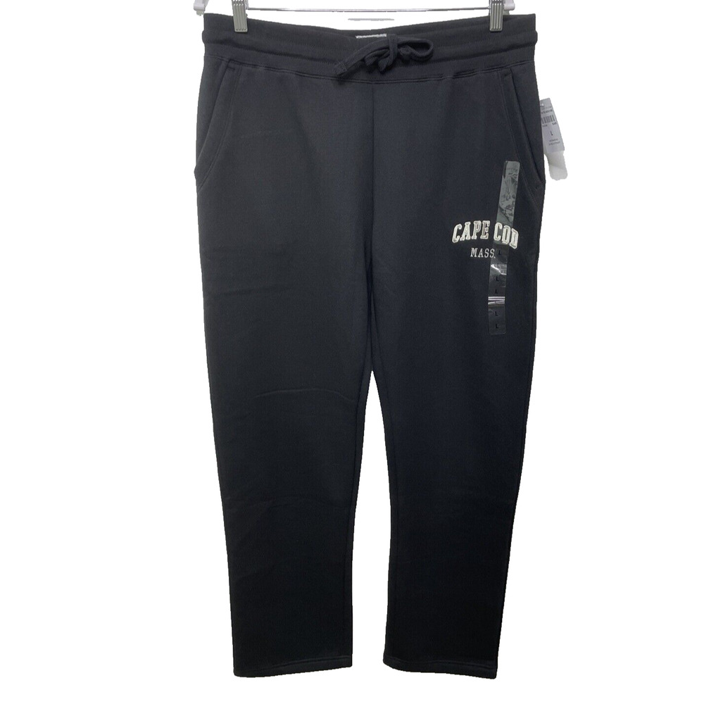 Cuffy's MA Mass Cape Cod‎ Lounge Sweatpant Black Straight Leg Travel Women L NWT